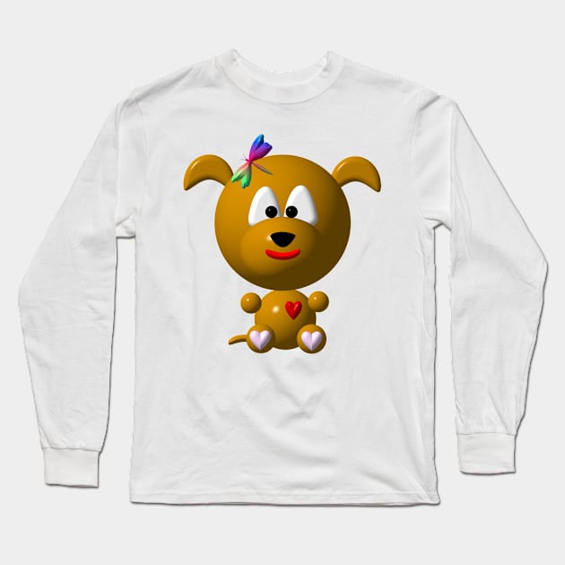 Cute Dog with a Dragonfly Long Sleeve T-Shirt by CuteCrittersWithHeart